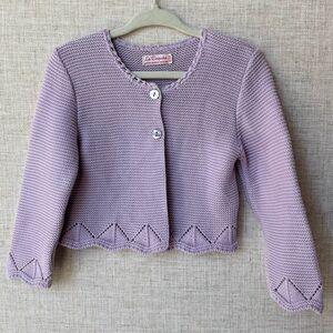 La Coqueta Lilac Brisa Toddler Baby Girl Cardigan Lavender Knit Cotton Sweater